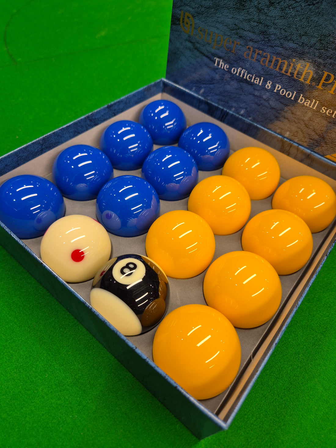 Super Aramith Pro Cup 2" Pool Balls - Blue & Yellow