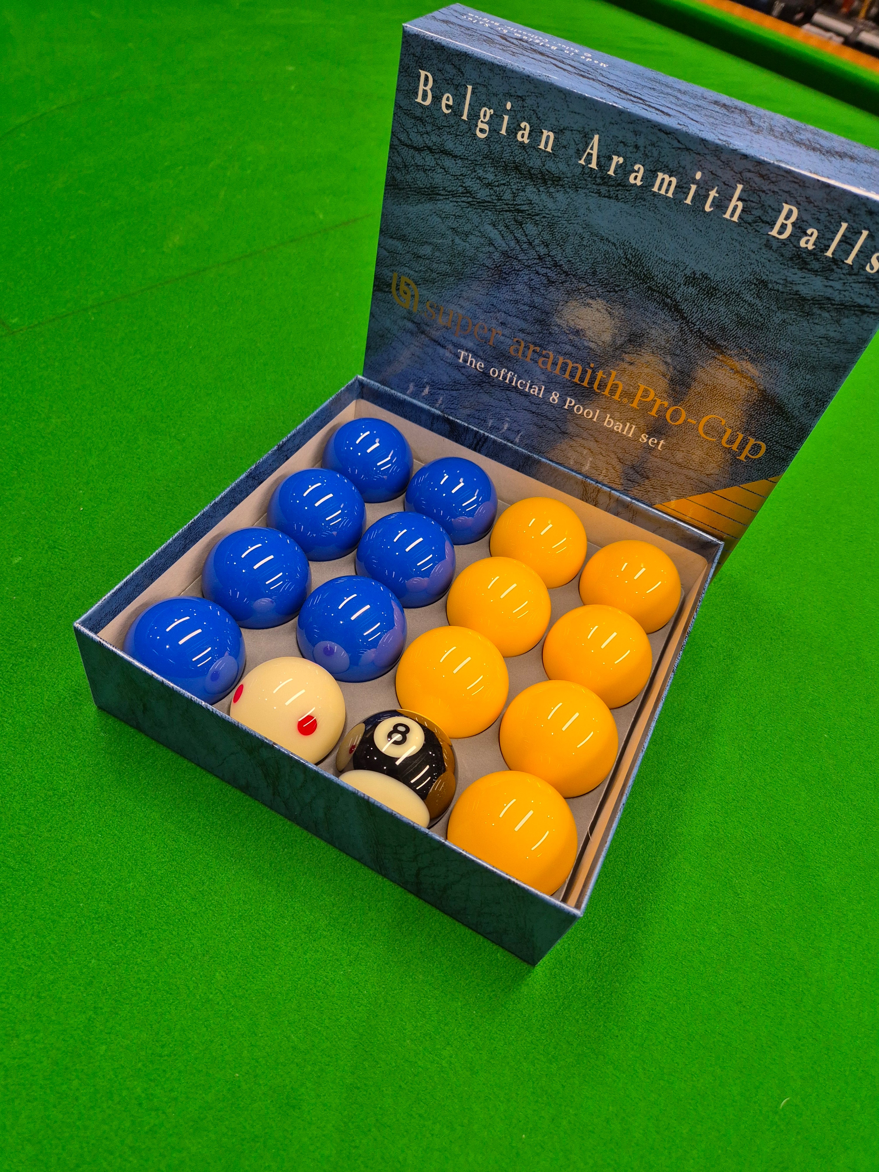 Super Aramith Pro Cup 2" Pool Balls - Blue & Yellow