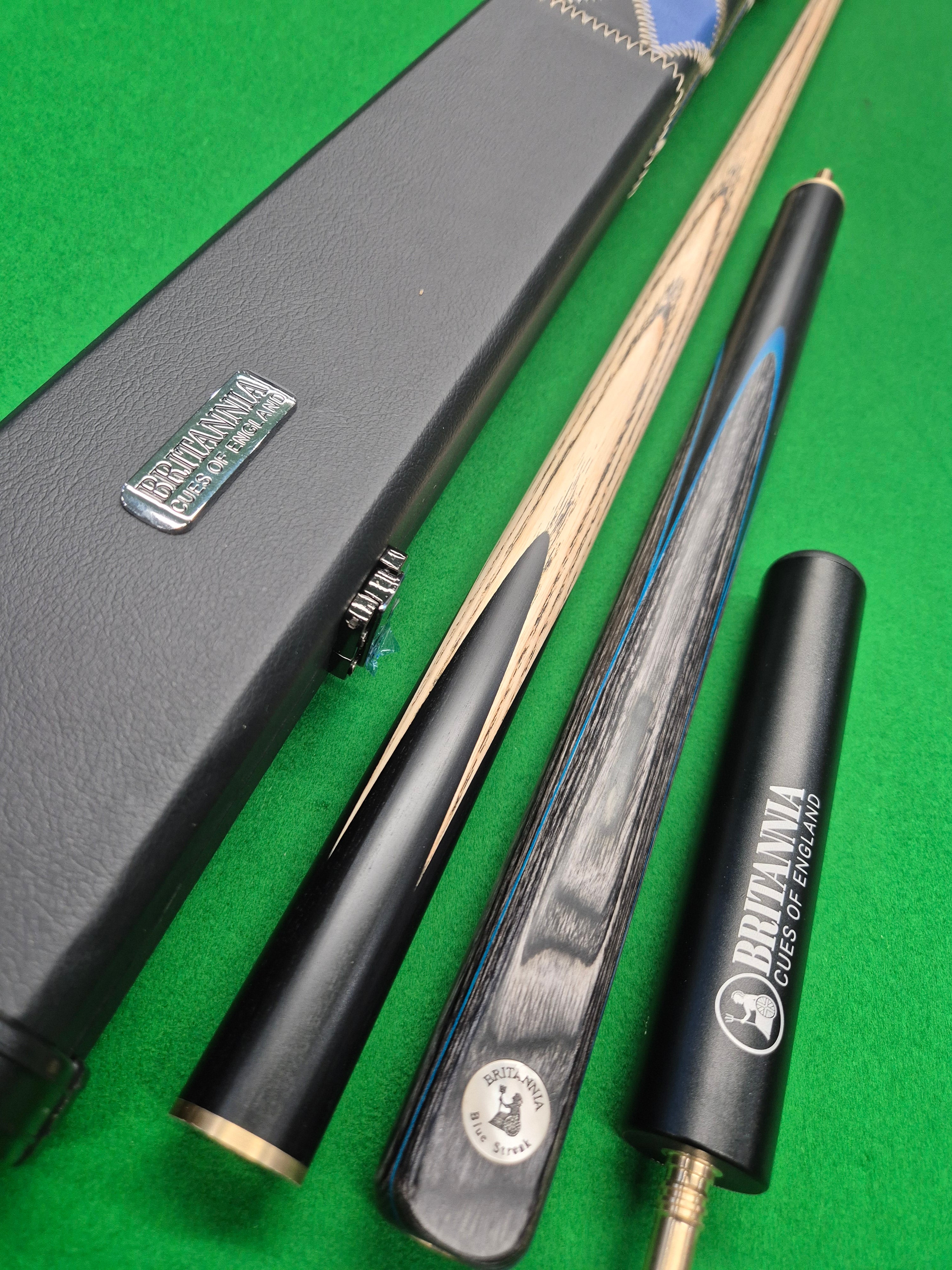 New Britannia Blue Streak Cue & Case Set with Accessories